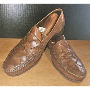 Bragano Shoes Brown Leather Woven Loafer Dress Shoes Size 12 W/Wood Shoe Trees